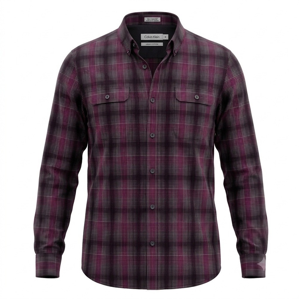 Calvin Klein Liquid Cotton Mens Medium‎ Plaid Long Sleeve Button Down Shirt